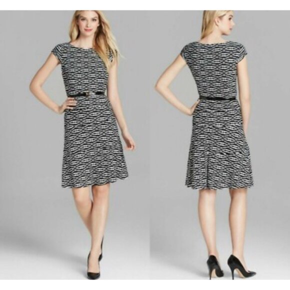 Anne Klein A Line Dress 8 Brown Belt Geometric Stretch Career Church NWT NEW - Picture 1 of 10